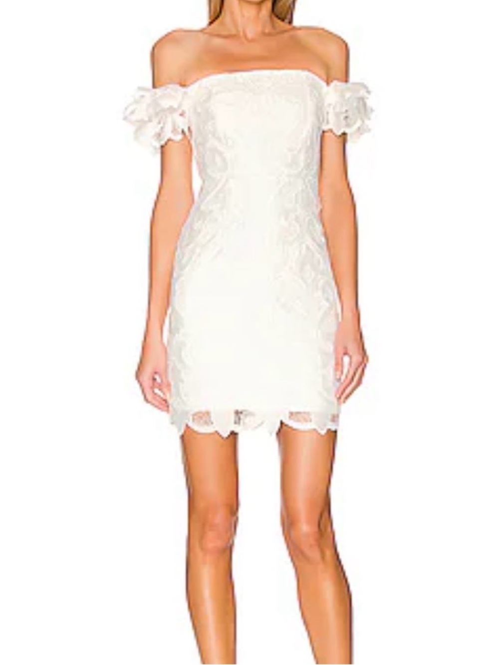 MILLY BRITTON GUIPURE OFF- SHOULDER WHITE LACE MINI DRESS SIZE 6